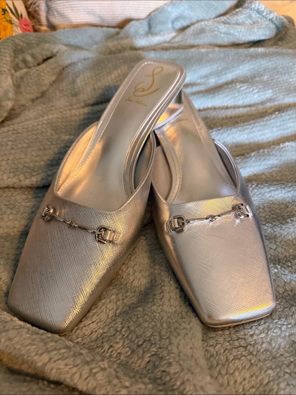 Silver Slip-On Mule with Decorative Bit - by